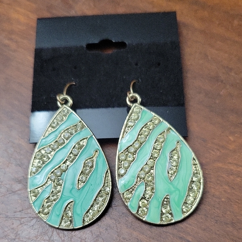 Women's Teardrop Mint & Gold Zebra Stripe Earrings
